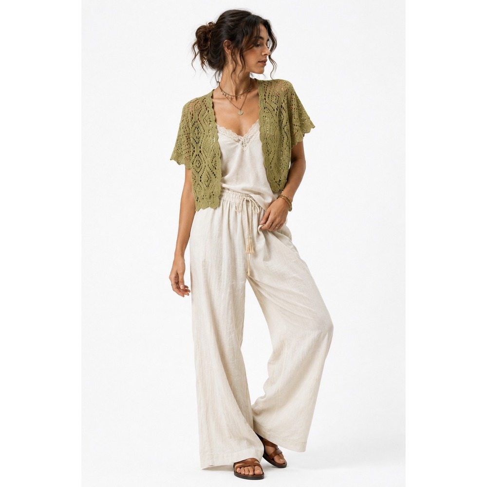 Olive Crochet Bolero Cardigan Large Open Knit Boho Fairy Coastal Festival Shrug